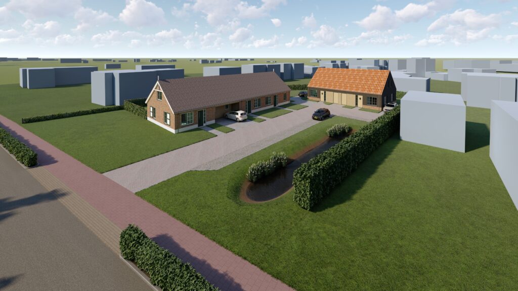 Impressie van de schuurwoningen in Zuidwolde in het nieuwbouwproject.